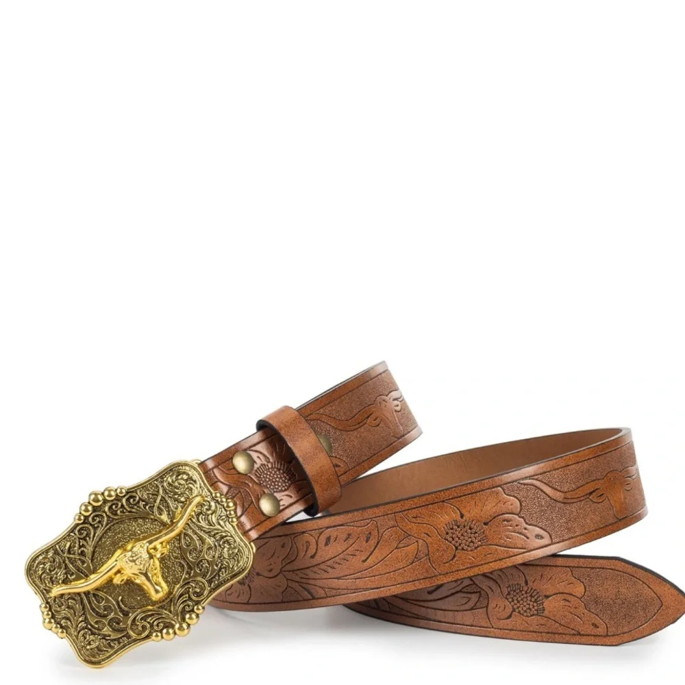 Cowboy Belt leather Belt, Boho Western Belt, longhorn leather belt